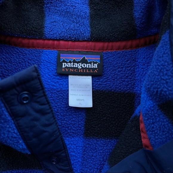 Patagonia Fleece Synchilla Snap-T Pullover Jacket Blue Plaid Checkered XL - Picture 6 of 9